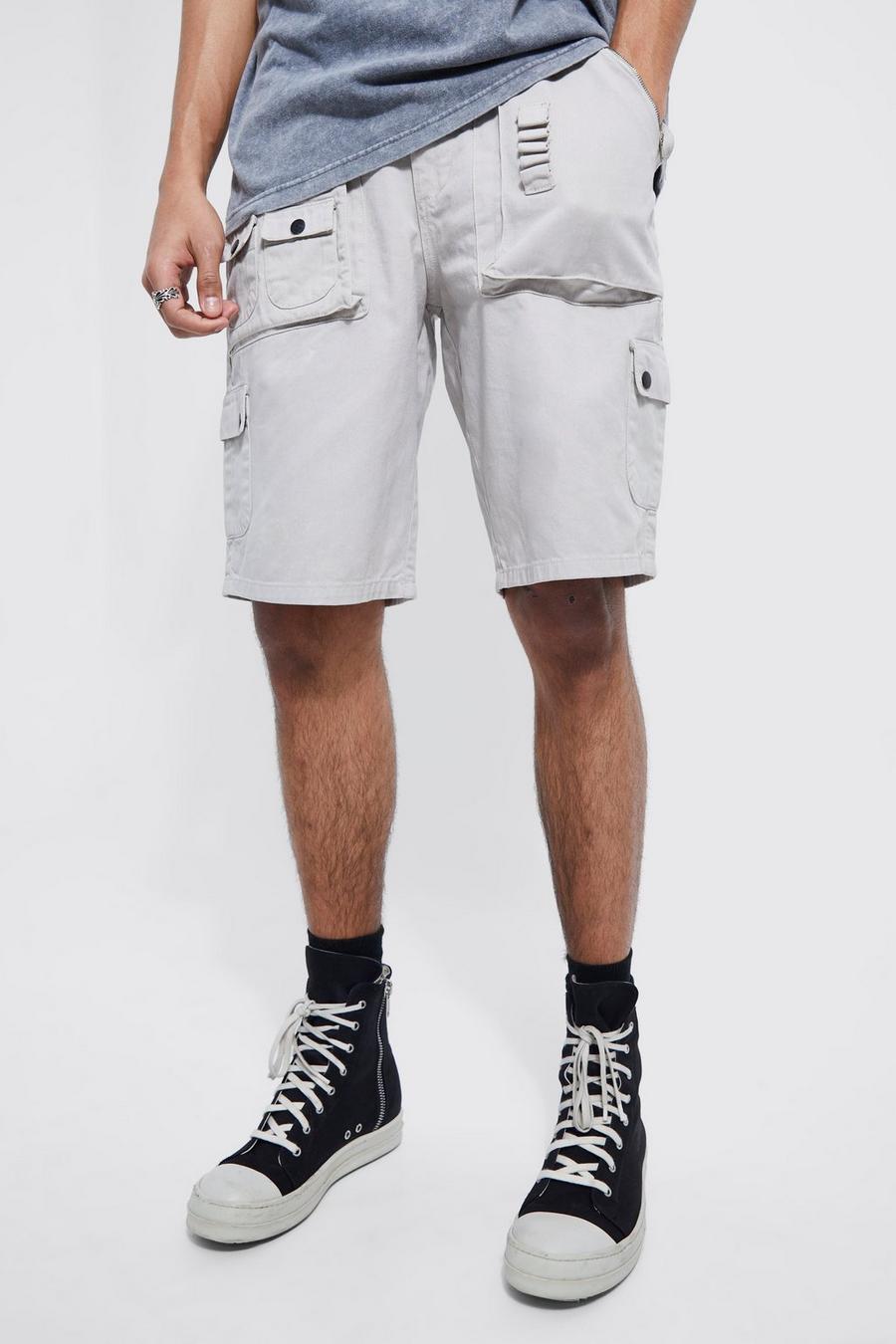 Light grey Tall Relaxed Fit Multi Pocket Cargo Short  image number 1