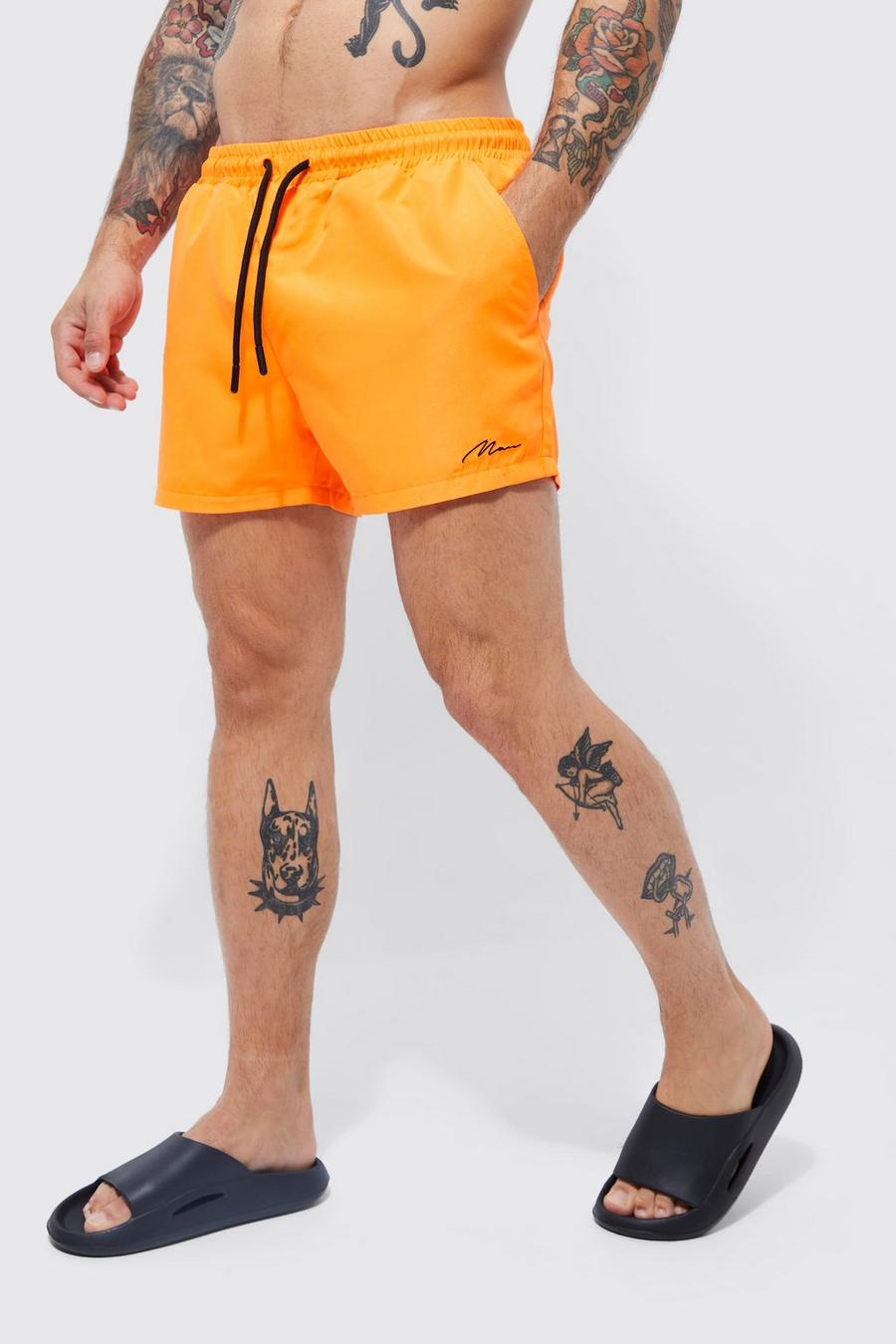 Neon-orange Man Signature Short Length Swim Shorts image number 1