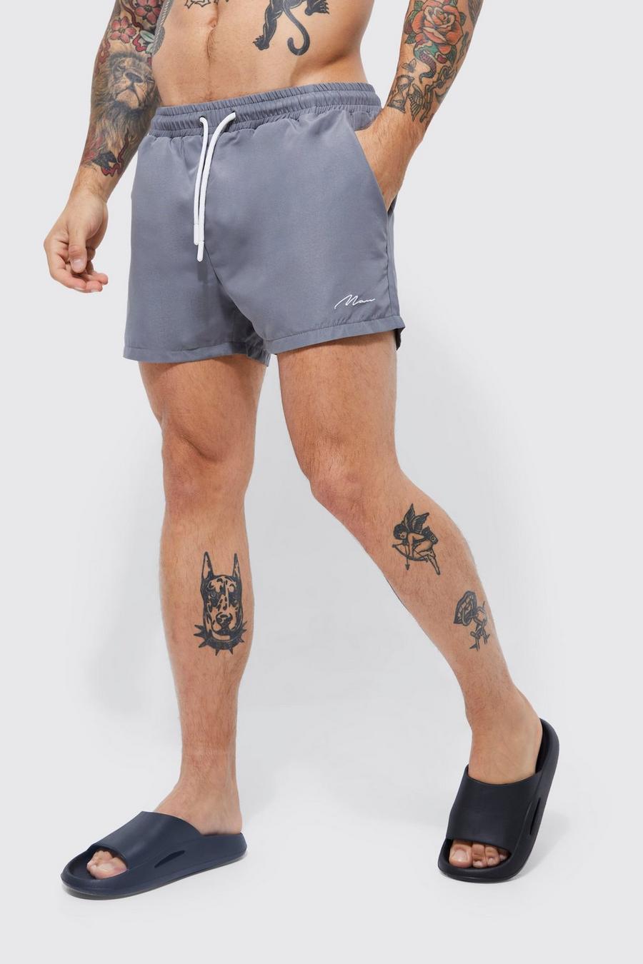 Grey grå Man Signature Short Length Swim Shorts