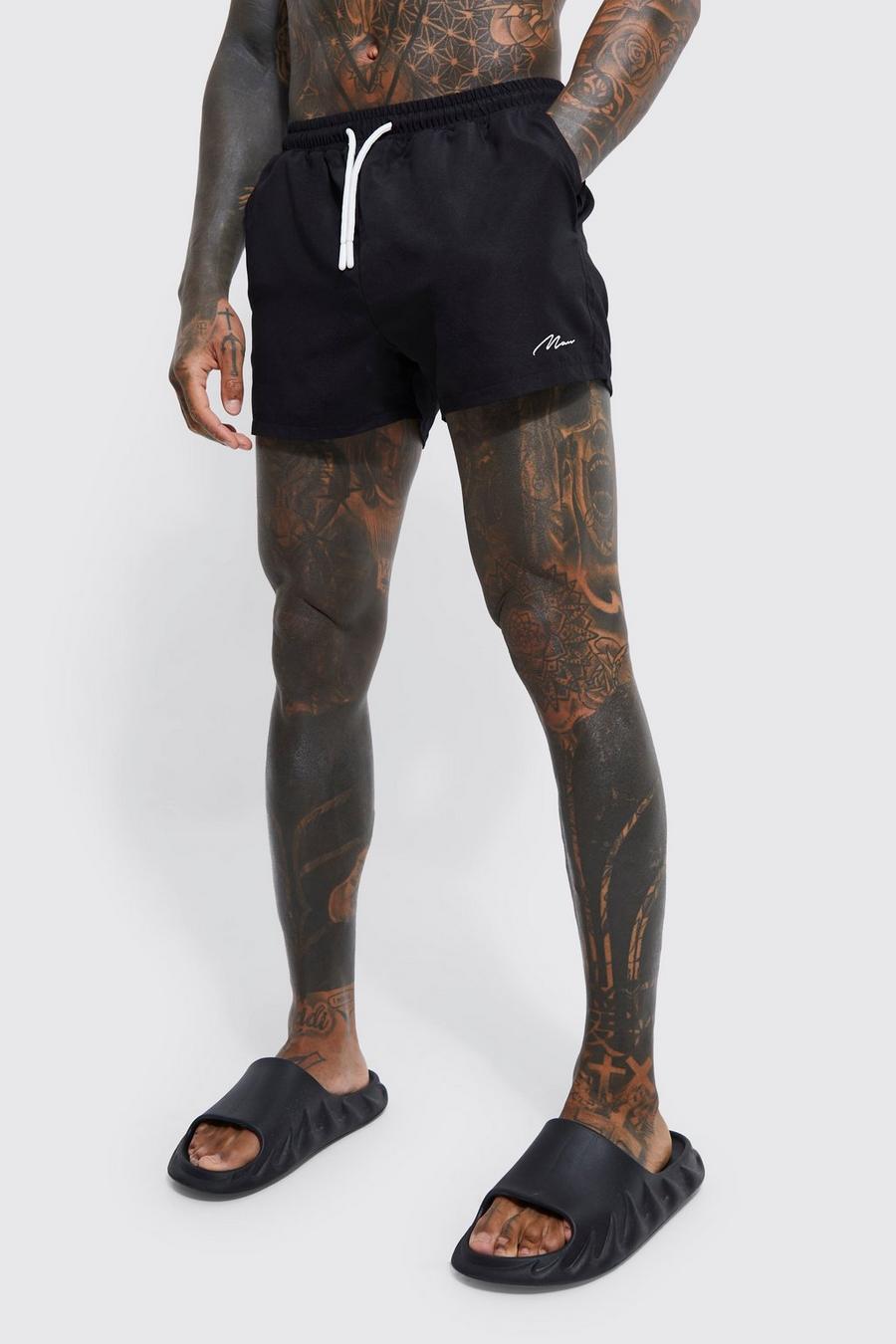 Black svart Man Signature Short Length Swim Shorts