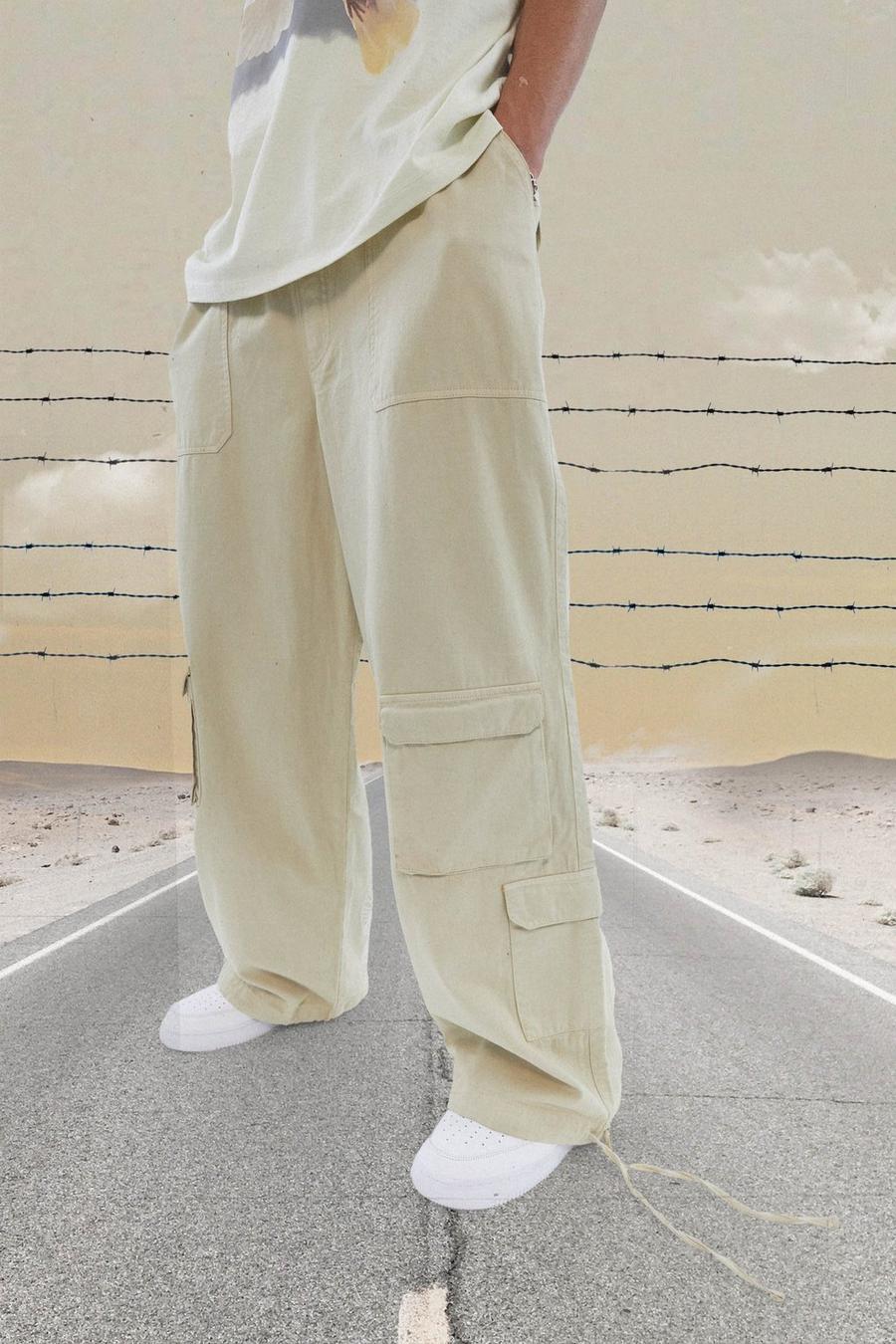 Pantaloni da paracadutista Tall con colombe e tasche multiple, Stone beis image number 1