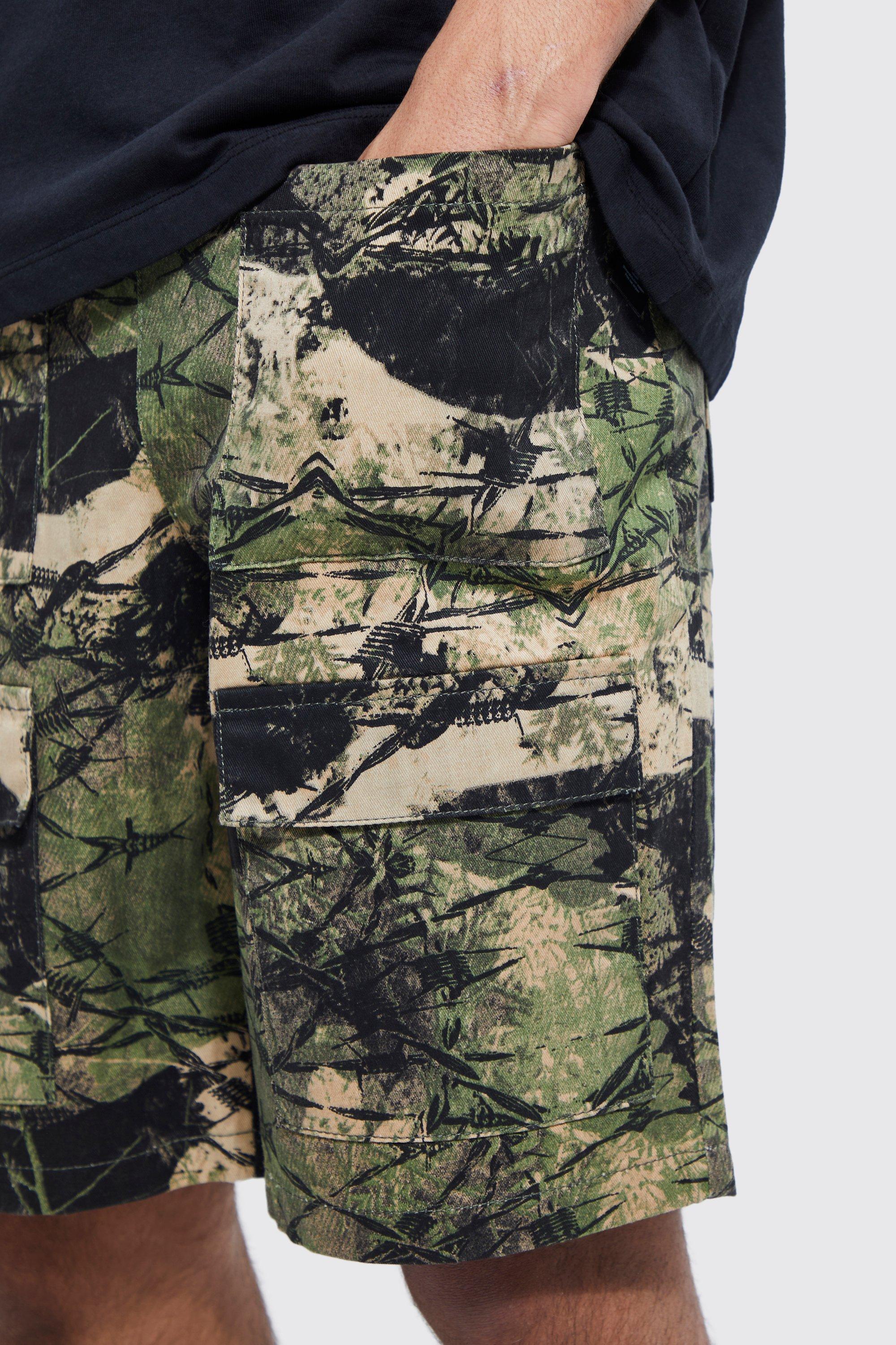 Tall Multi Pocket Elastic Waist Camo Short