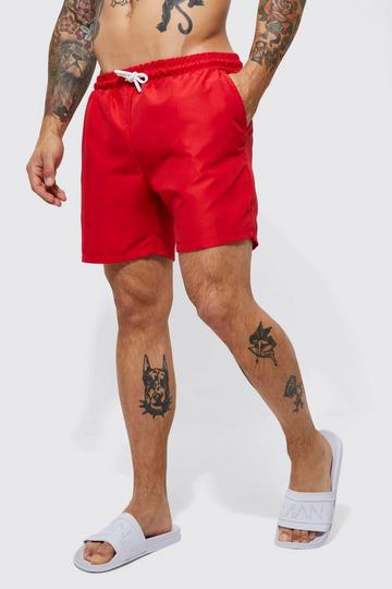 Mid Length Plain Swim Shorts red