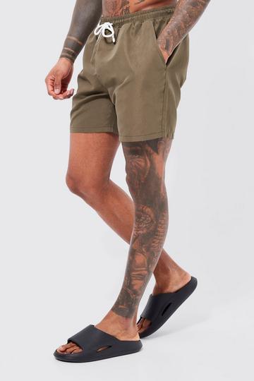 Mid Length Plain Swim Shorts khaki