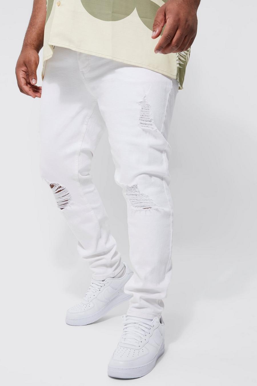 White Plus Skinny Stretch Exploded Knee Ripped Jean