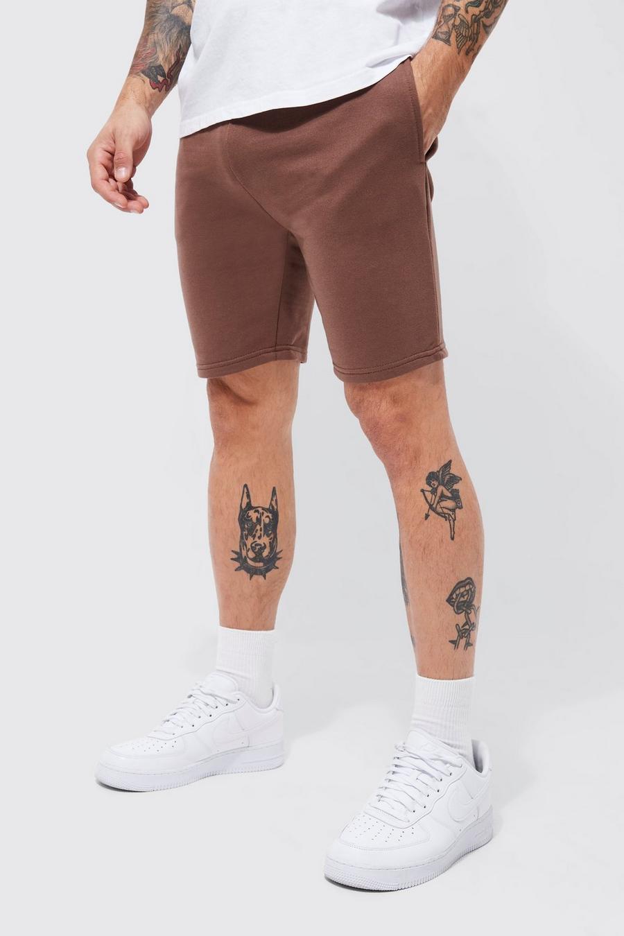 Coffee Basic Skinny Fit Mid Length Jersey Short image number 1