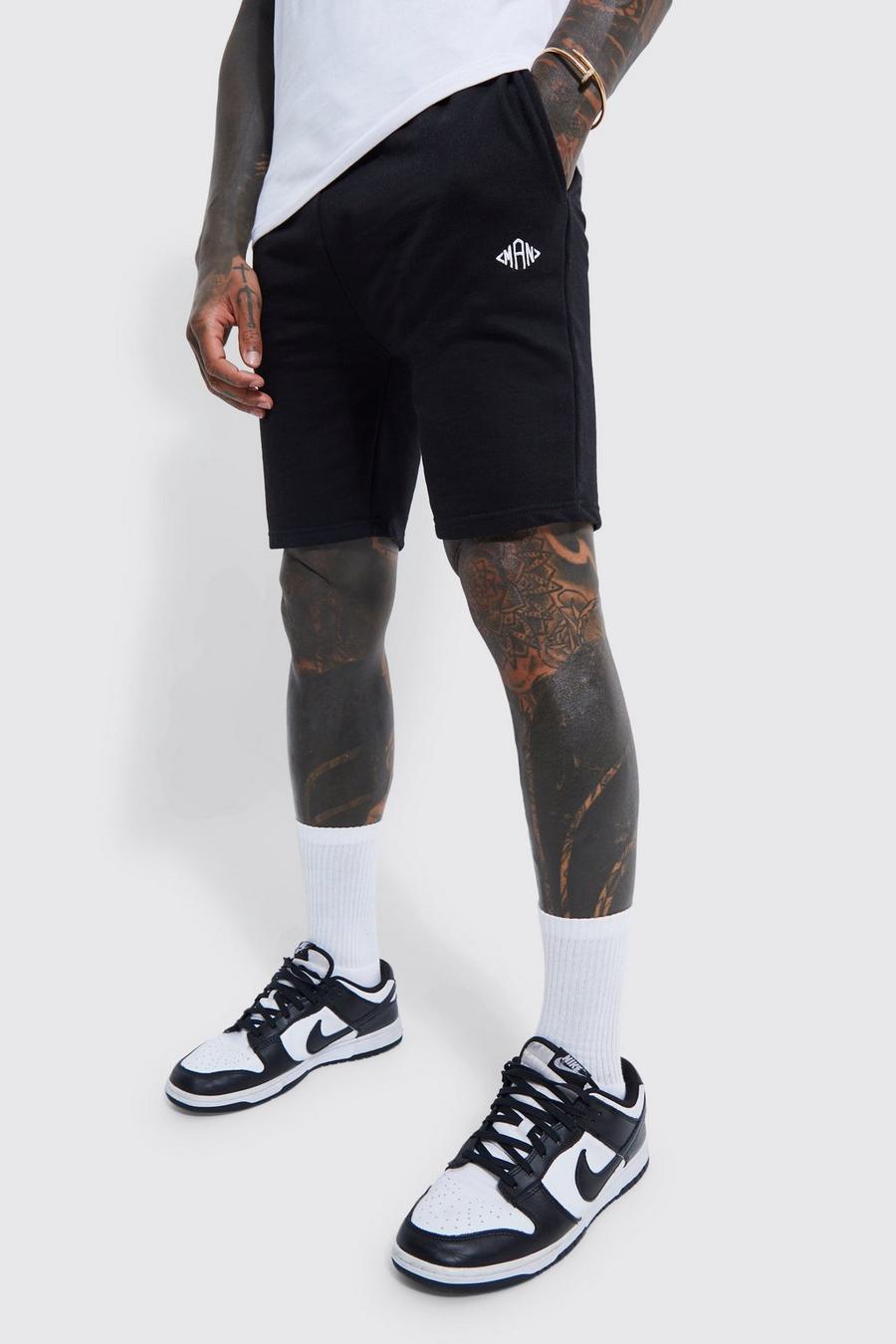 Mittellange Skinny Man Diamond Jersey-Shorts, Black noir