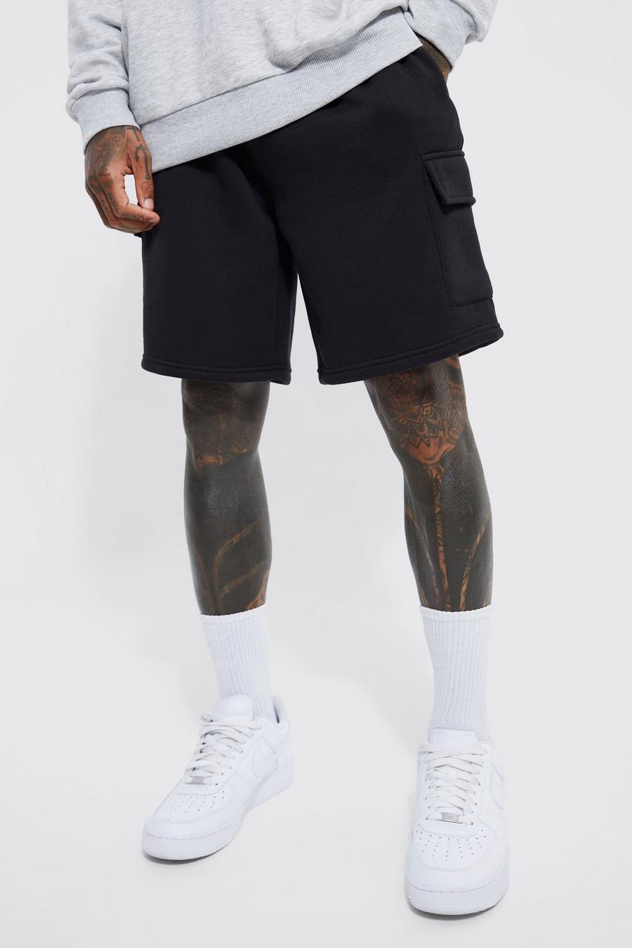 Oversize Jersey Cargo-Shorts, Black noir