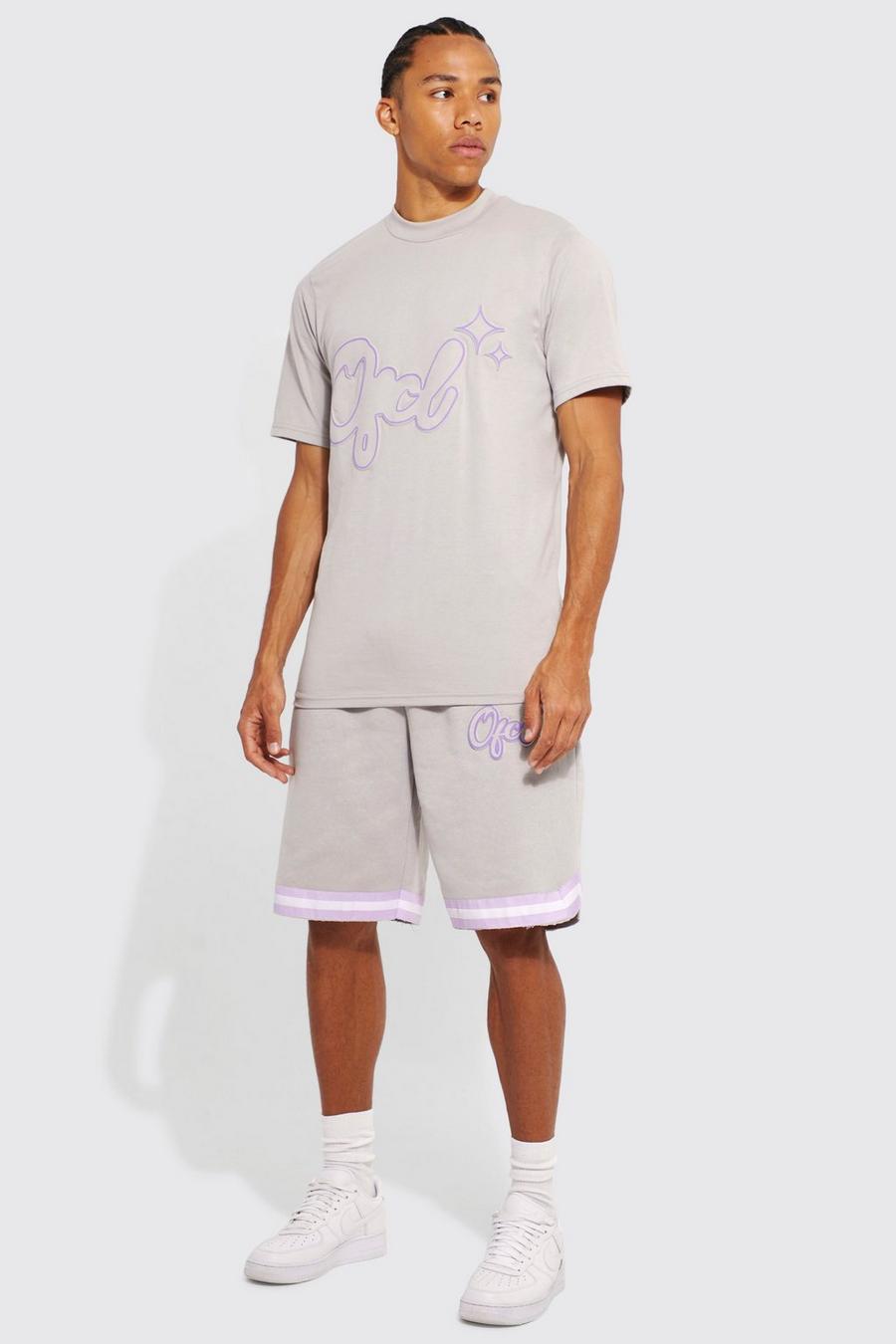 Light grey gris Tall Offcl Embossed Sports Tape T-shirt Set