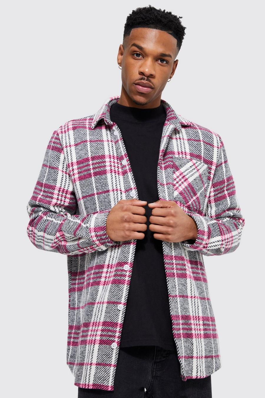 Pink Heavyweight Longline Check Overshirt image number 1