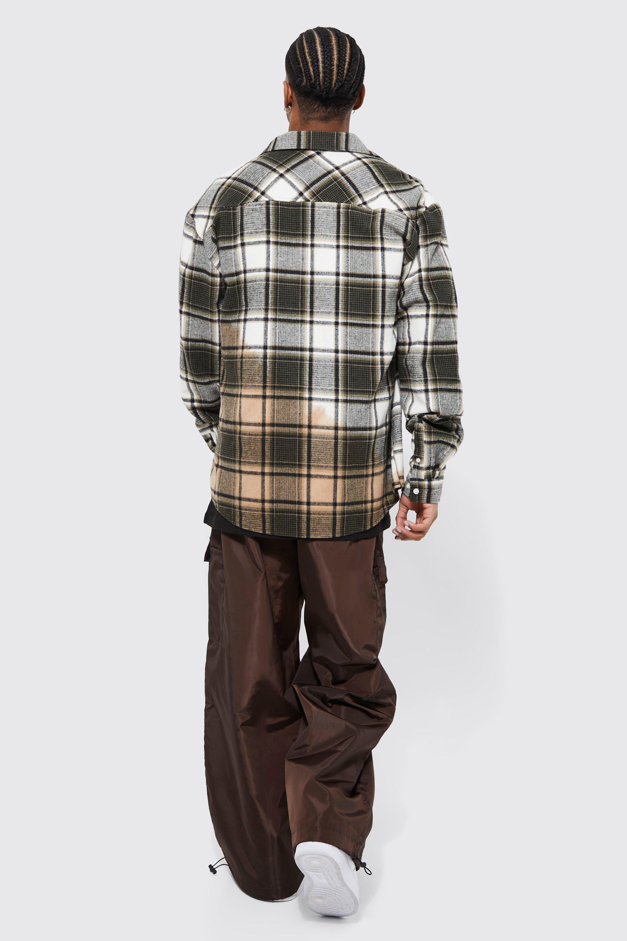 Heavyweight Bleach Oversized Flannel Shirt Jacket | boohoo USA
