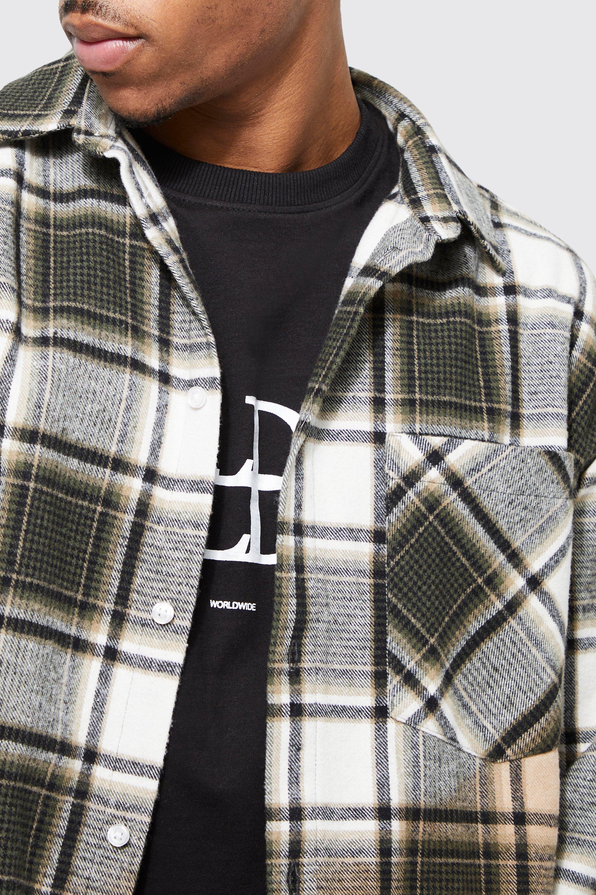 Heavyweight Bleach Oversized Flannel Shirt Jacket | boohoo USA