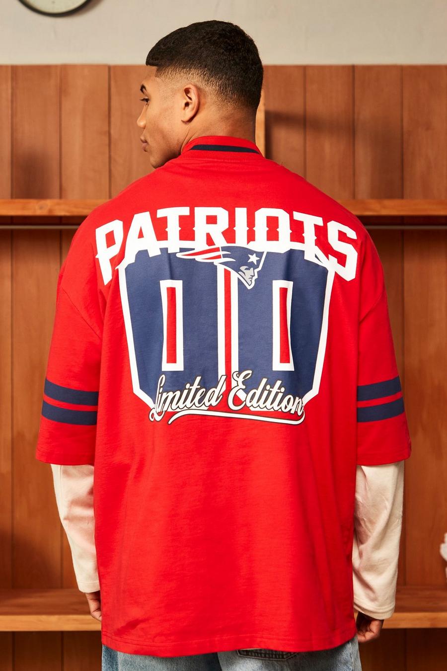 Red rosso Nfl Oversized Patriots Puff Print T-shirt