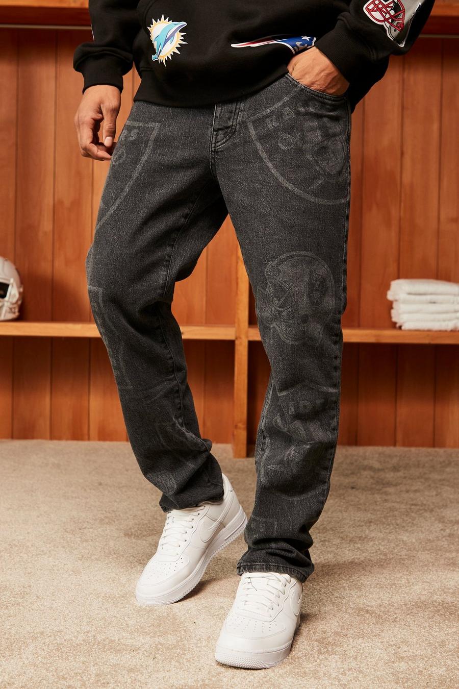 Washed black Nfl Straight Leg Raiders Printed Jeans image number 1