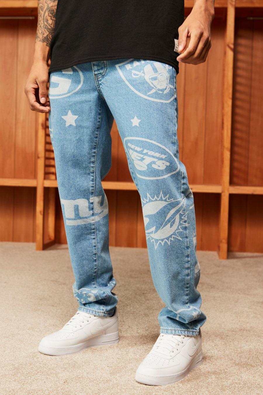 Ice blue Nfl Straight Leg Team Badge Printed Jeans image number 1