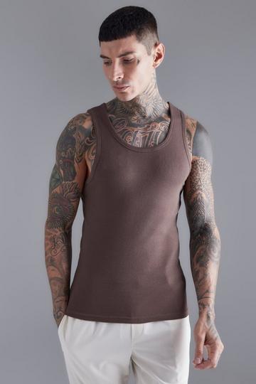 Muscle Fit Ribbed Vest coffee