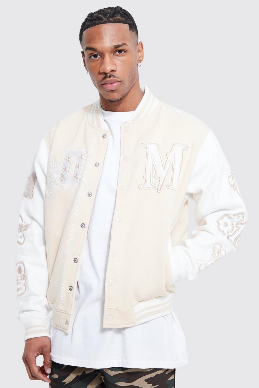 Ecru blanc Boxy M Jersey Varsity Jacket 