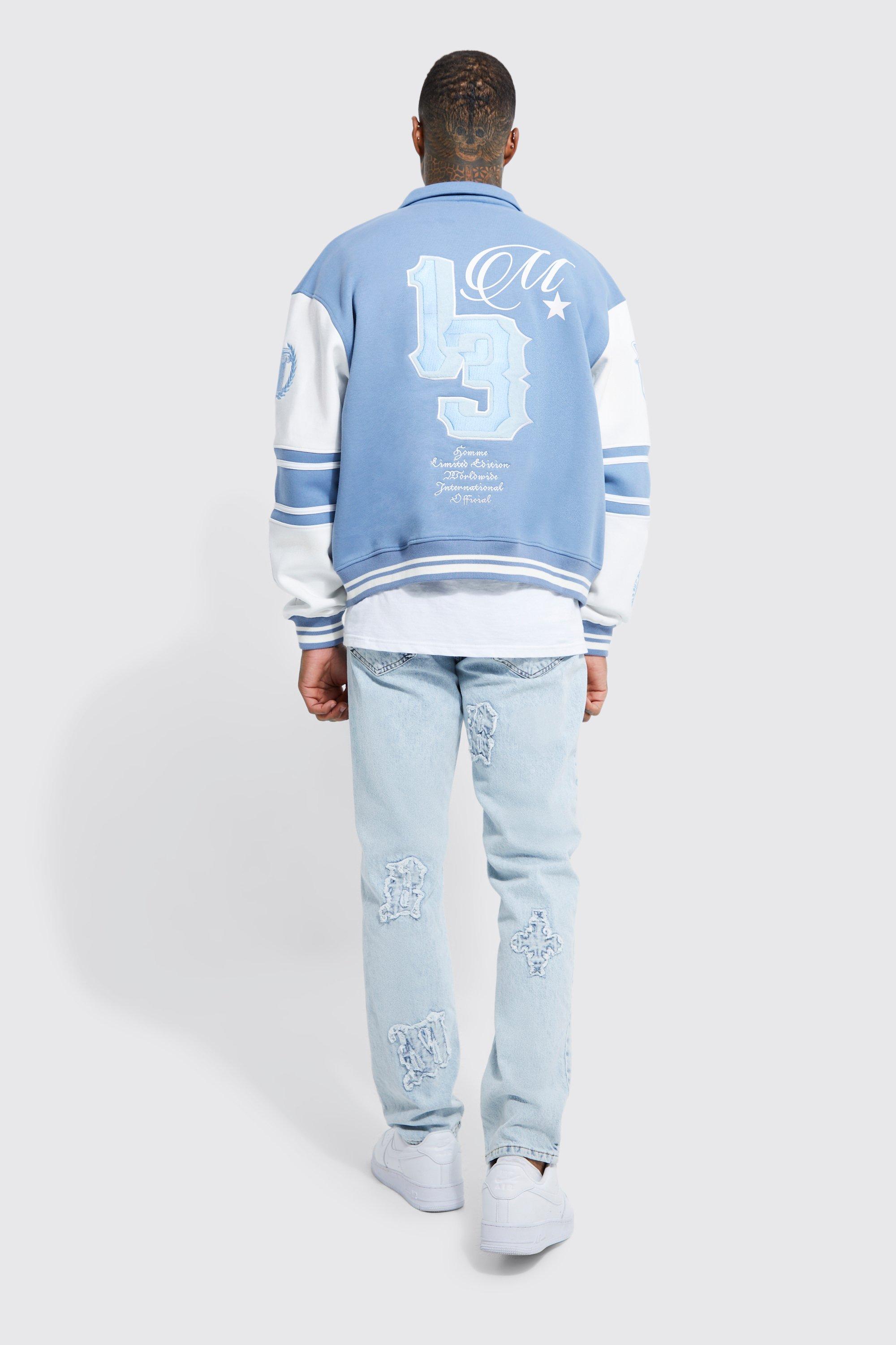 Boxy 13 Applique Jersey Varsity Harrington Jacket | boohoo