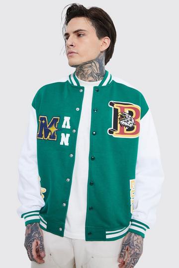 Green Oversized Bm Jersey Varsity Jacket