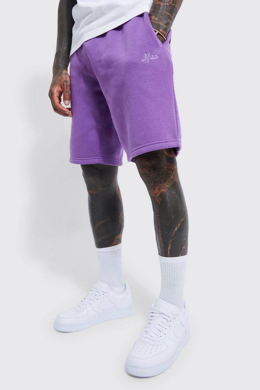 Mittellange Oversize Man Jersey-Shorts, Purple image number 1