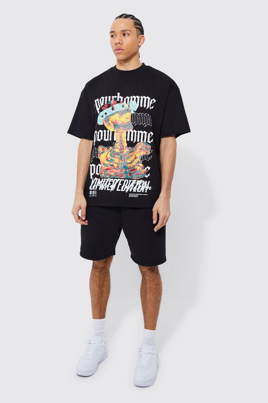 Tall Oversized Graphic Boxy T-shirt Set, Black negro