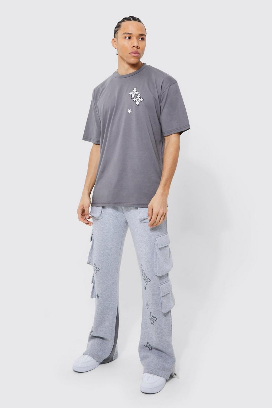 Charcoal gris Tall Graphic Popper Hem T-shirt Tracksuit