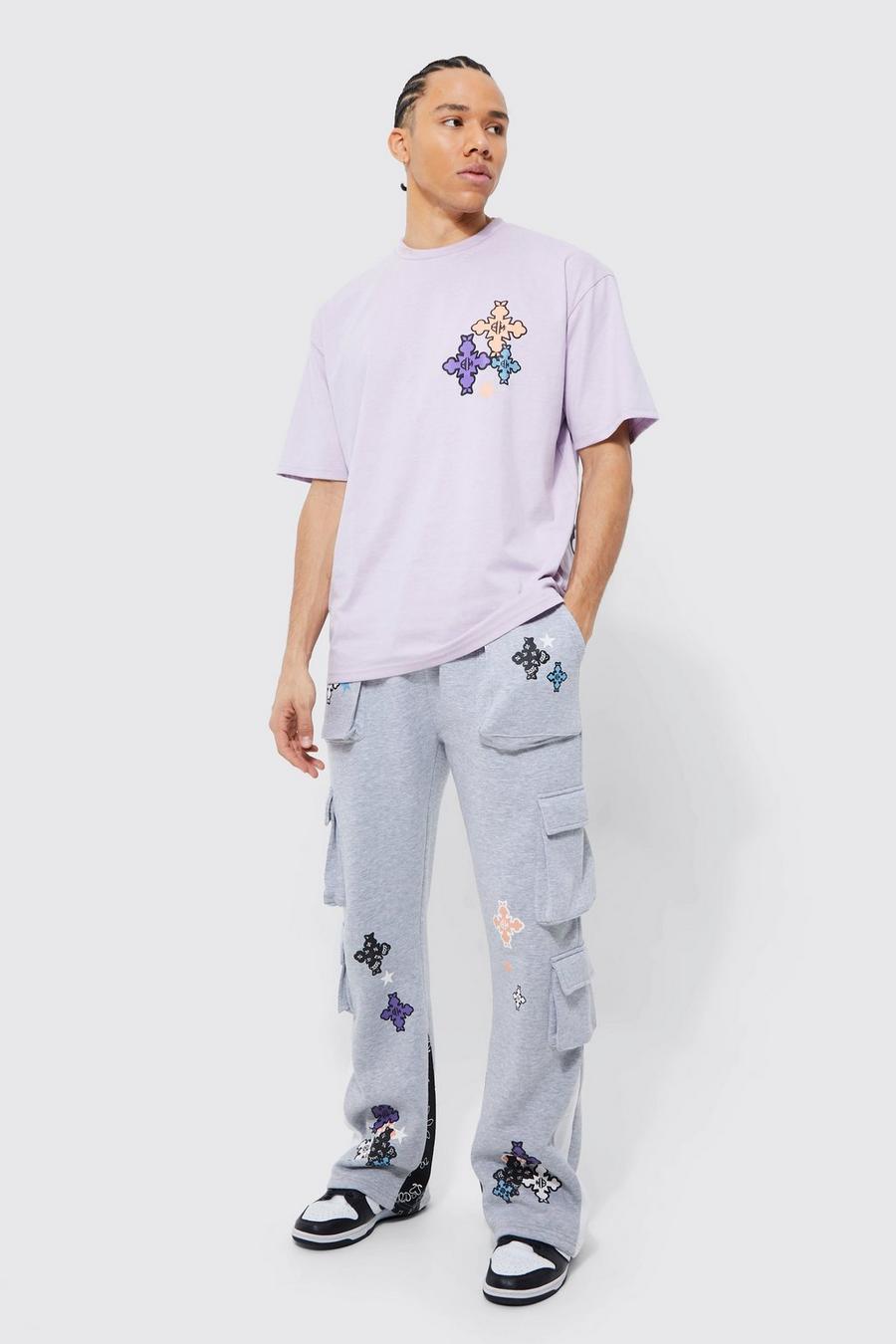 Tall Cross Graphic Gusset T-shirt Tracksuit, Lilac viola