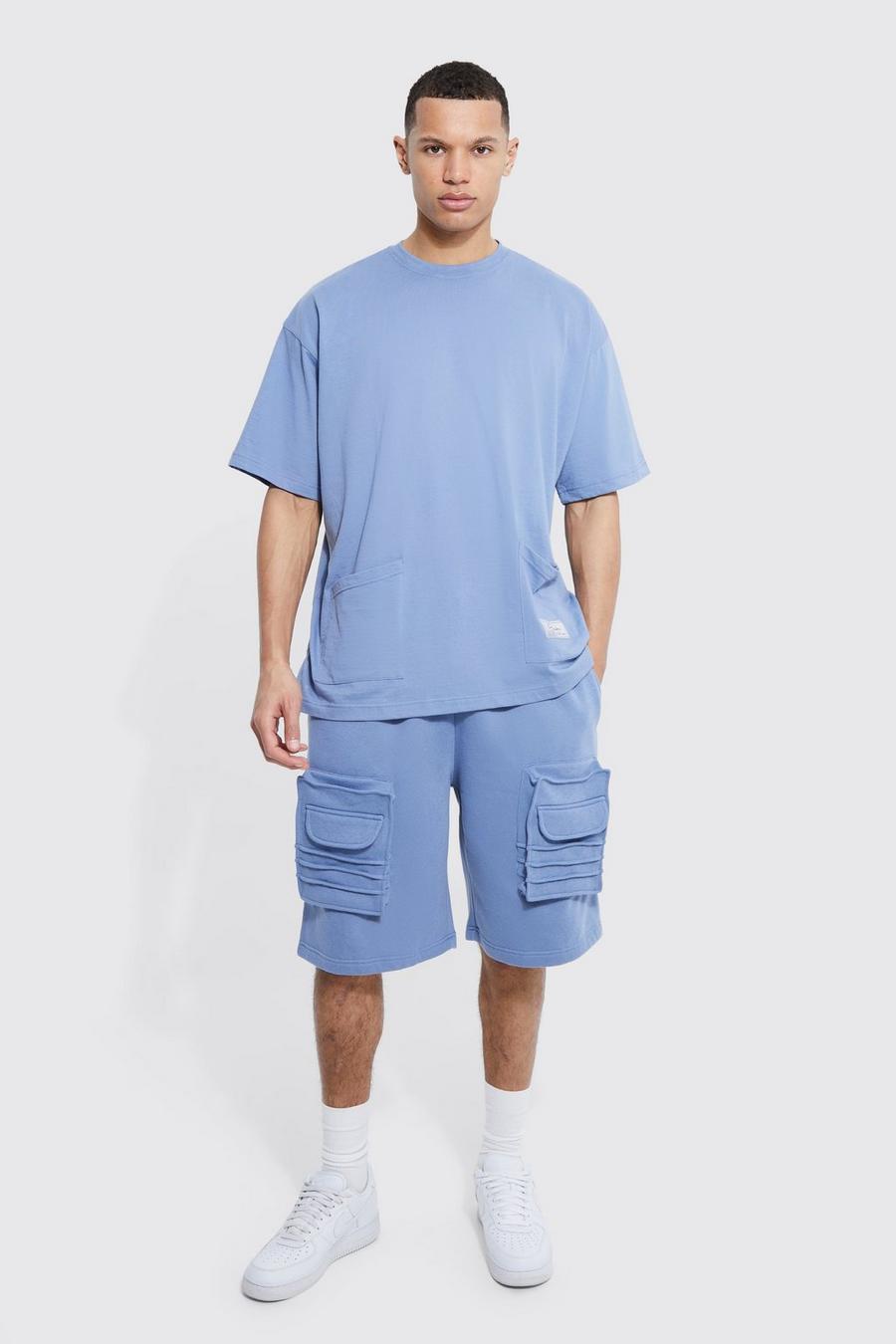 Tall Oversized Cargo T-shirt Short Set, Slate grigio image number 1