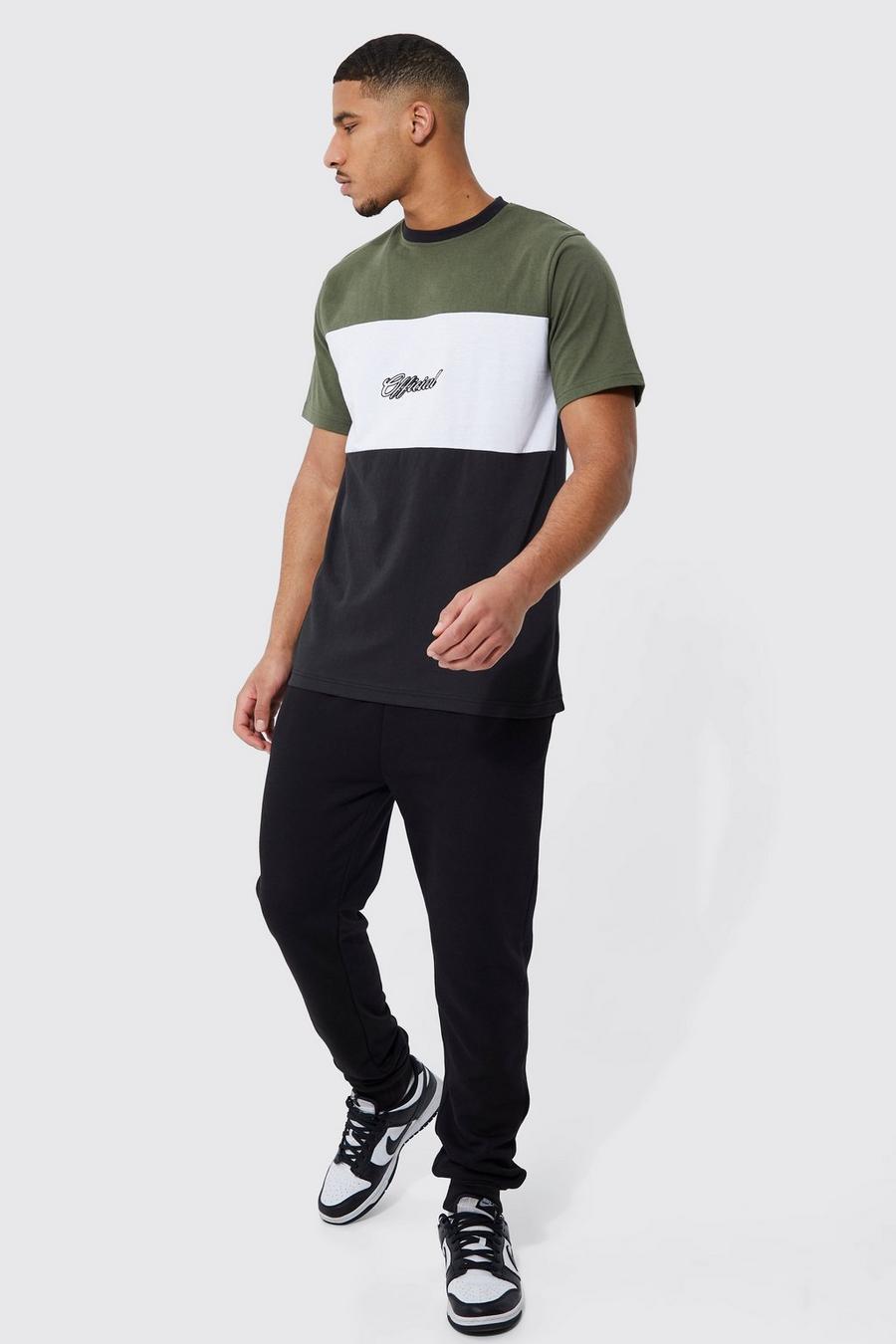 Khaki Tall Colour Block Official T-shirt Tracksuit image number 1