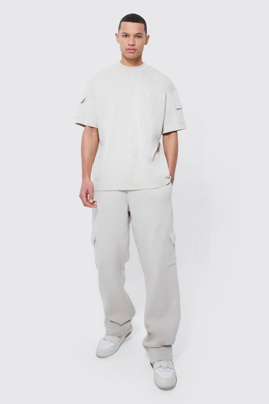Tall Oversized Cargo T-shirt Tracksuit, Stone beis