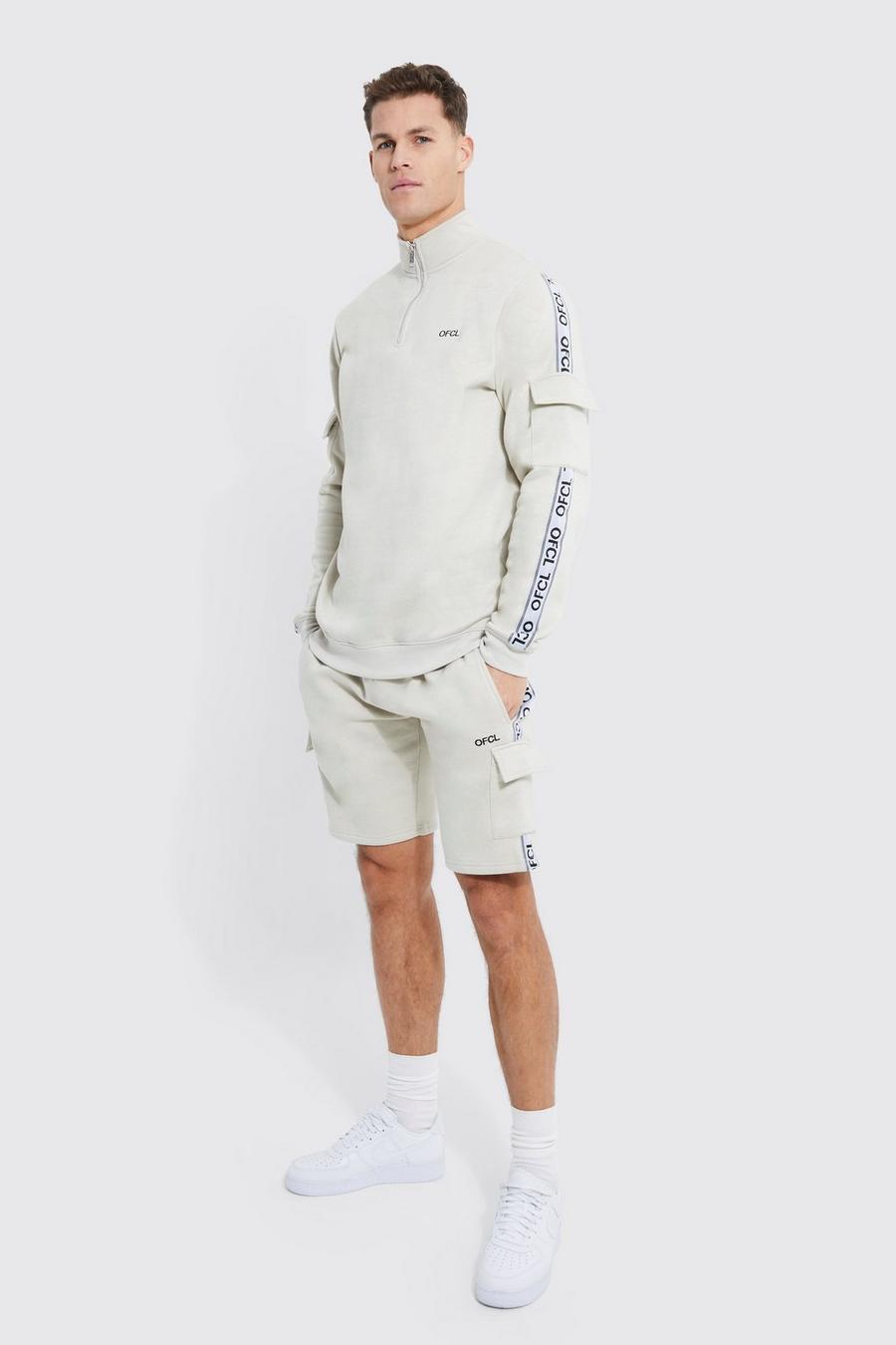 Stone Tall Tape Funnel Neck Short Cargo Tracksuit image number 1