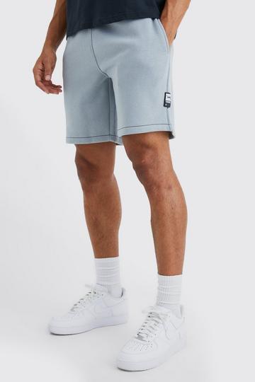 Loose Fit Contrast Stitch Short With Badge grey