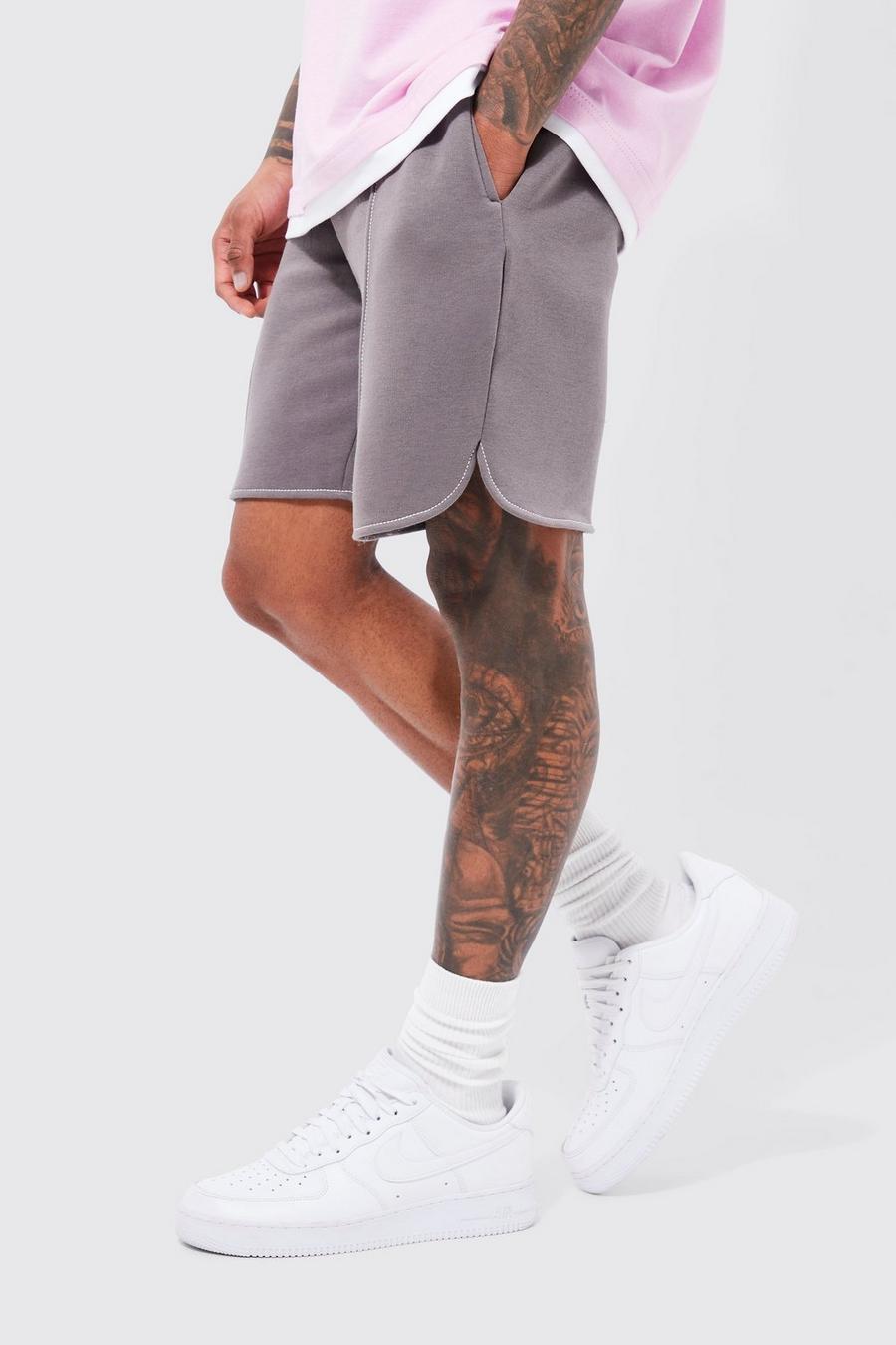 Charcoal grey Loose Fit Contrast Stitch Curved Hem Short