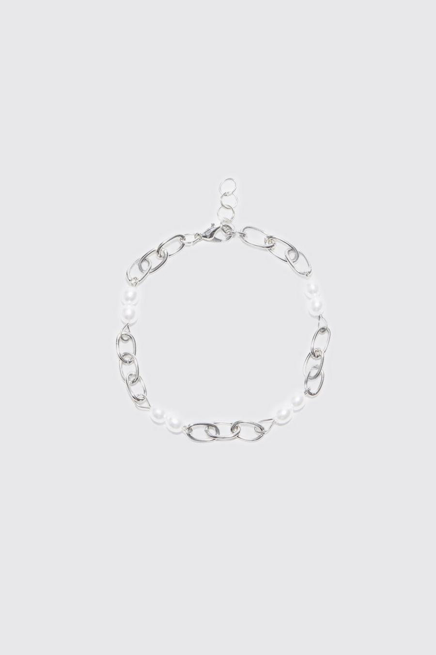 Silver argent Pearl Chain Bracelet