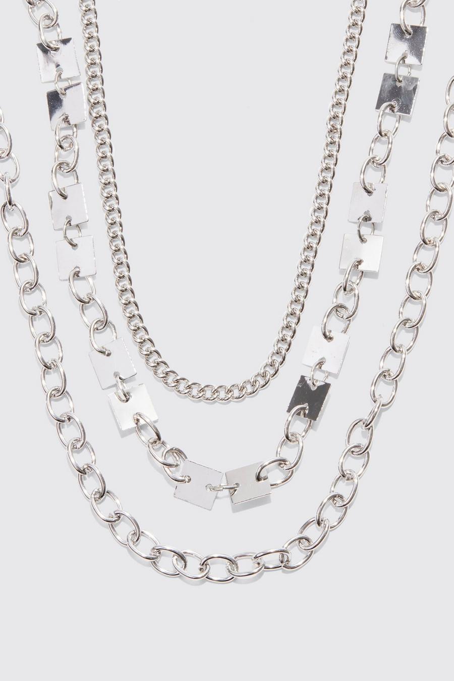 Silver Multi Layer Chain Necklace image number 1