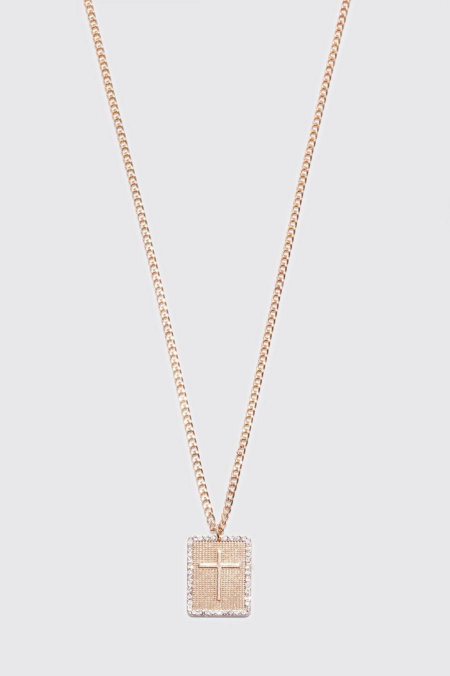 Gold Cross Iced Pendant Necklace image number 1