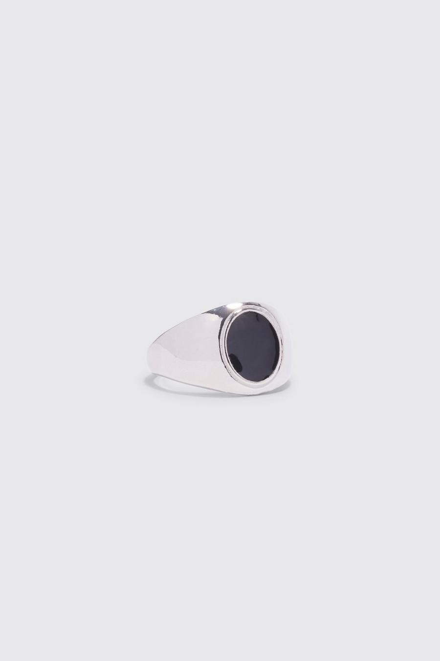 Silver argent Black Onyx Style Signet Ring