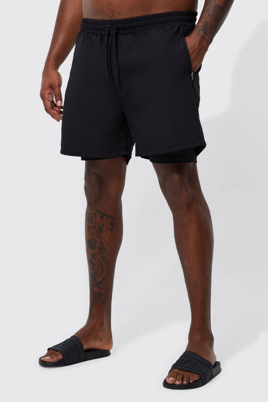 Black Plus 2in1 Mid Length Swim Short