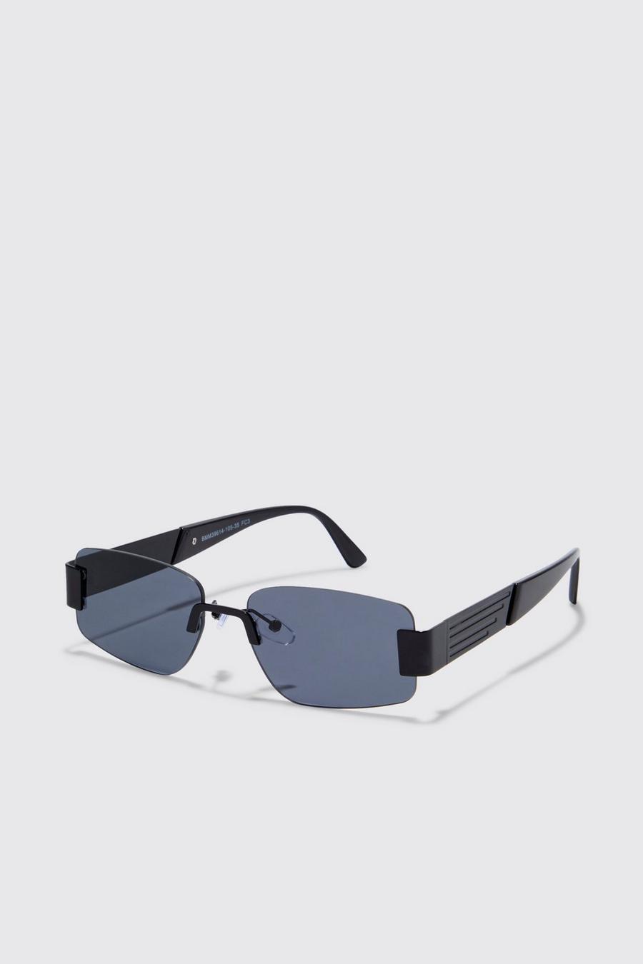 Black Rectangle Rimless Sunglasses image number 1