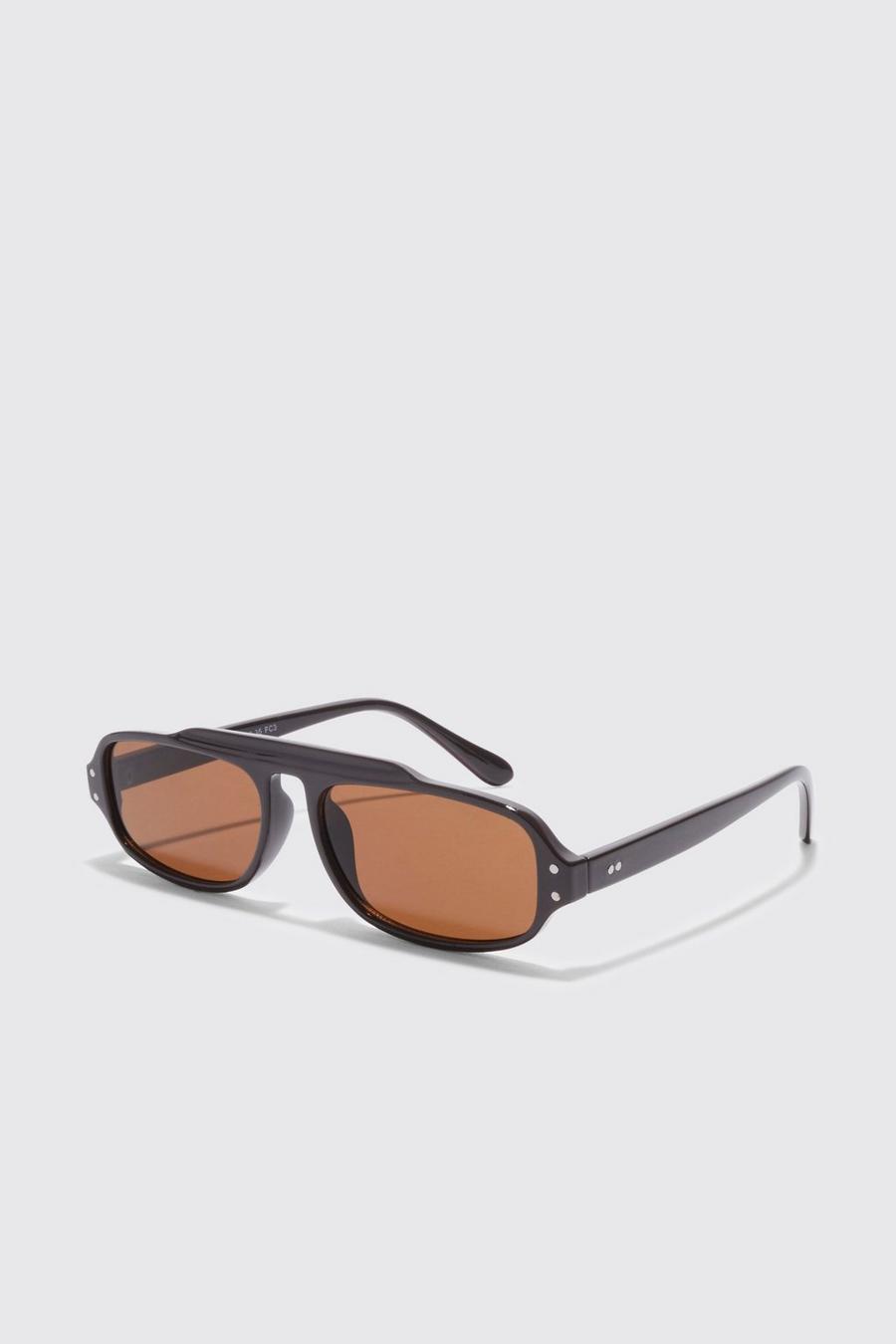 Brown Narrow Navigator Sunglasses image number 1