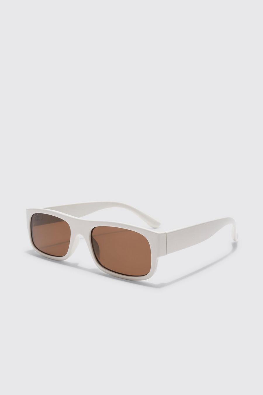Schmale eckige Sonnenbrille, Ecru white