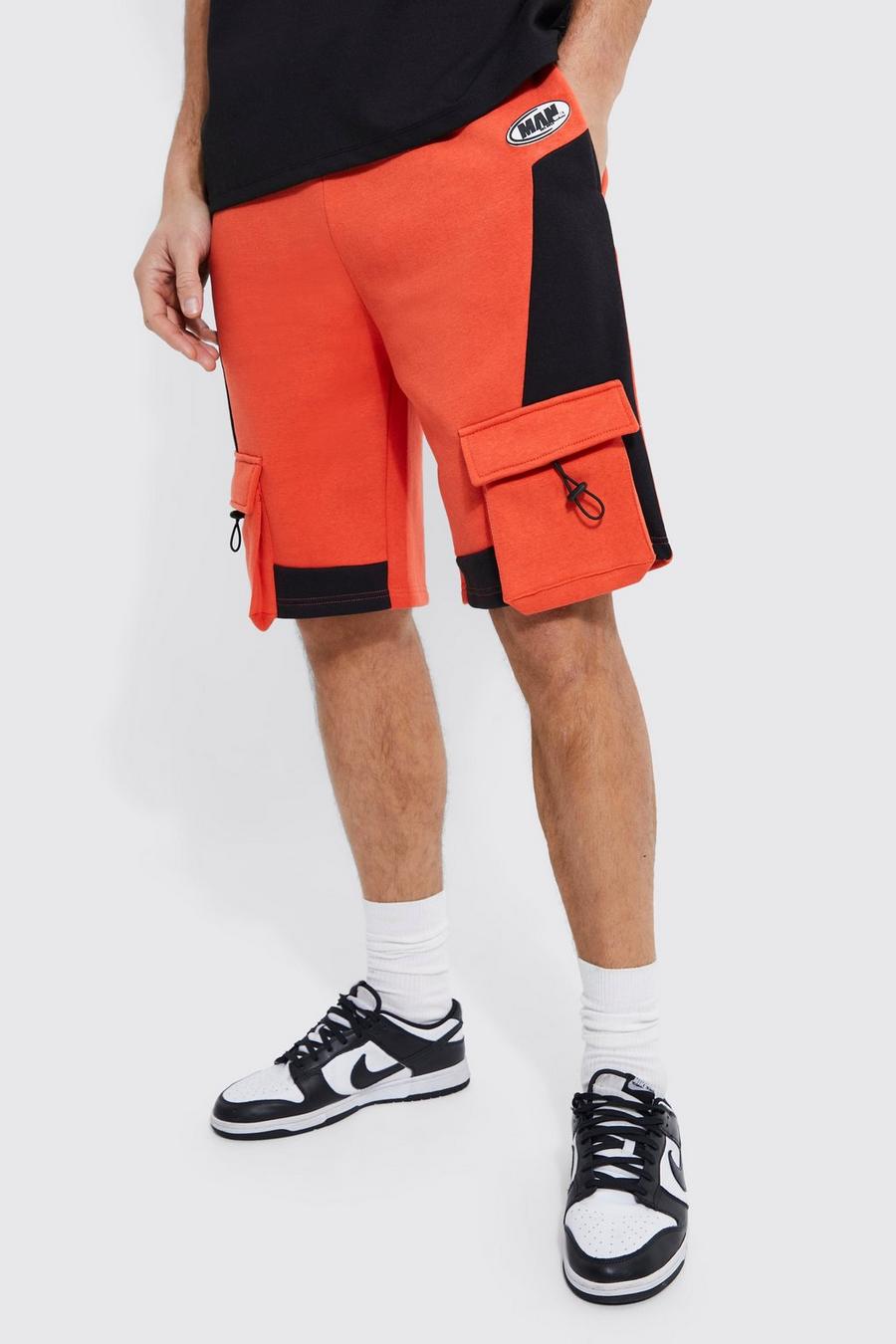 Red Tall Loose Fit Colour Block Cargo Short  image number 1