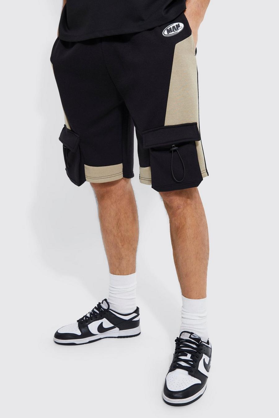 Black Tall Loose Fit Colour Block Cargo Short image number 1