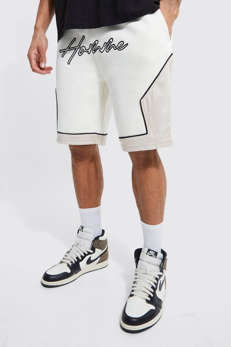 Tall Loose Fit Homme Side Panelled Short, Ecru white