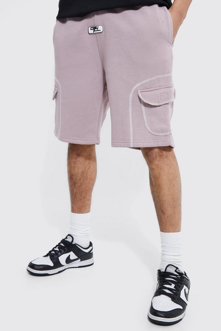 Mauve purple Tall Topstitch Extended Drawcord Cargo Short