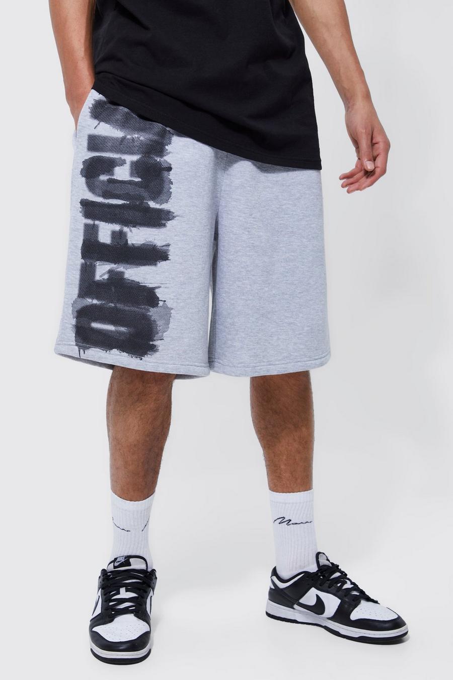Grey marl Tall Oversized Dropped Crotch Official Printed Short image number 1