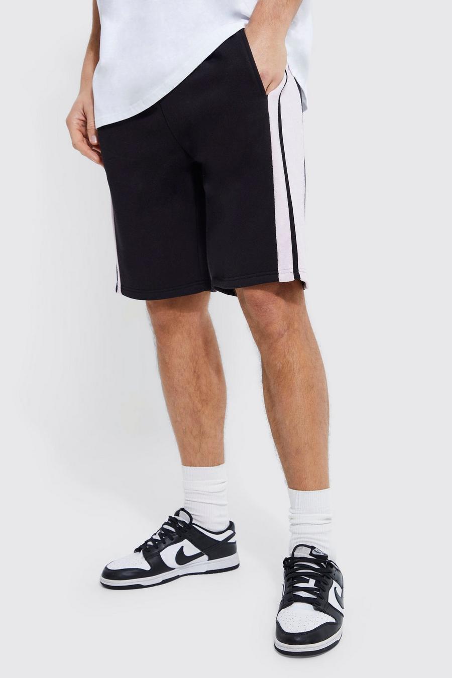 Black Tall Basketball Side Stripe Towelling Short image number 1