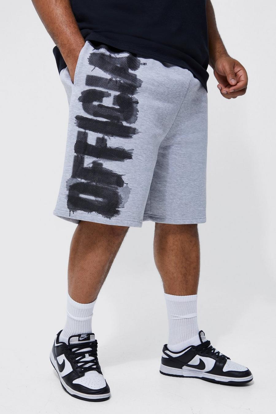Grey marl Plus Oversized Dropped Crotch Official Printed Short image number 1