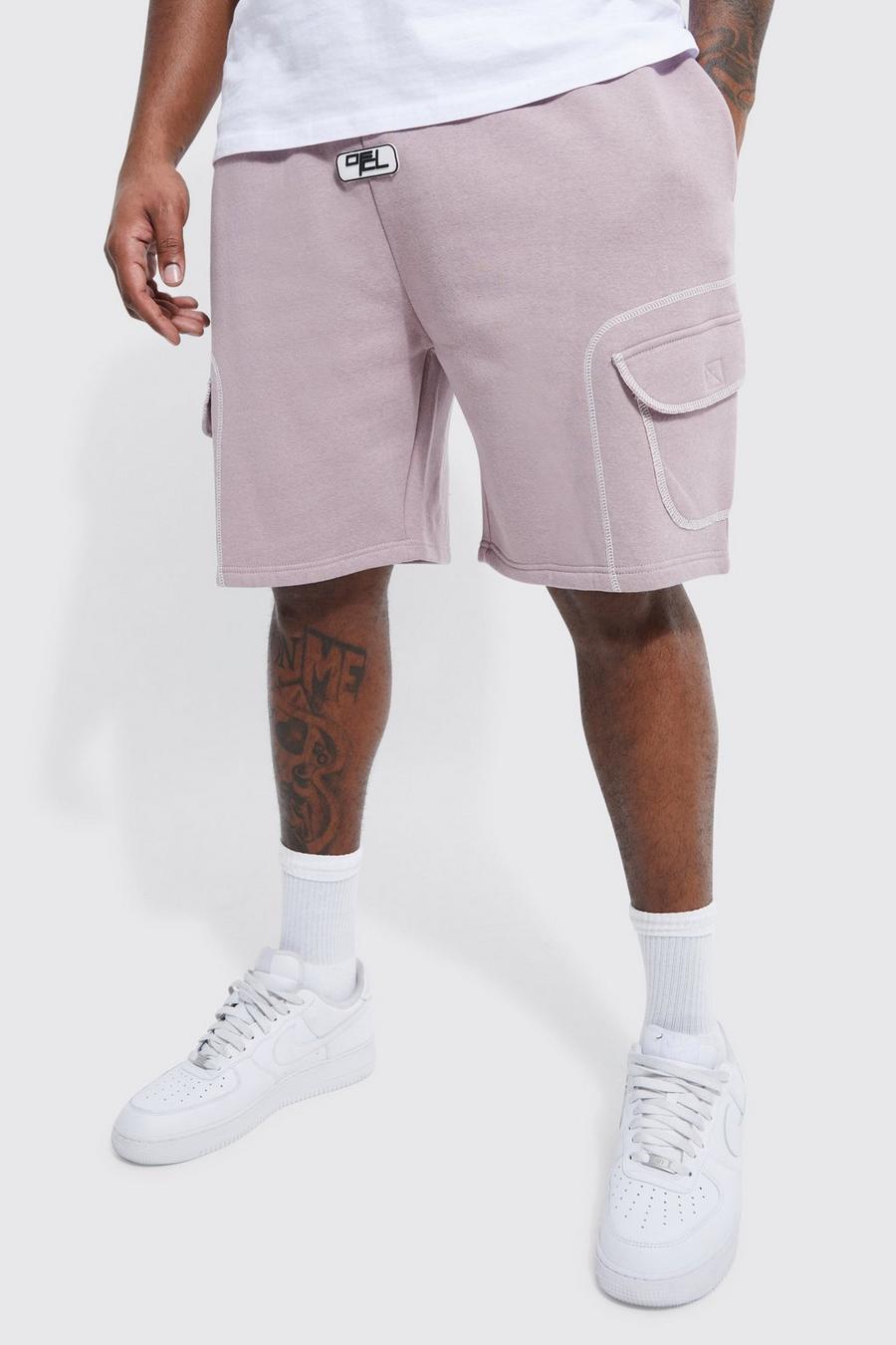 Mauve Plus Topstitch Extended Drawcord Cargo Short image number 1