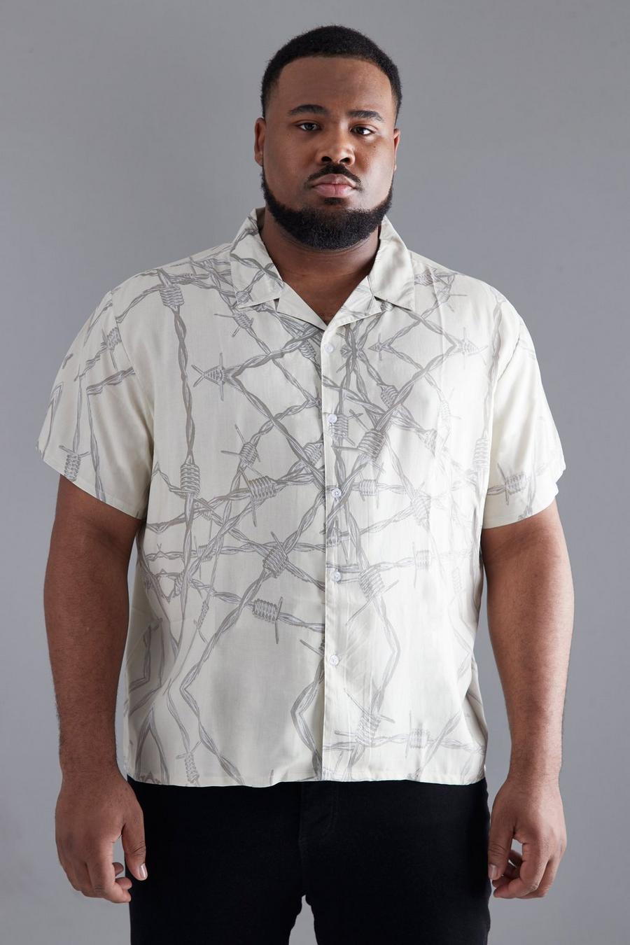Camicia squadrata Plus Size in viscosa con filo spinato e rever, Ecru image number 1